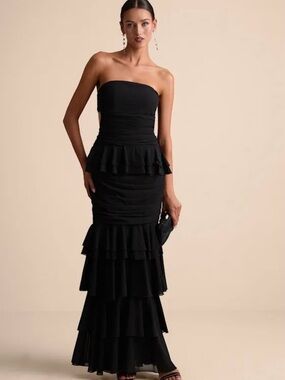 Lulu's Black Strapless Ruffled Tier Maxi Dress